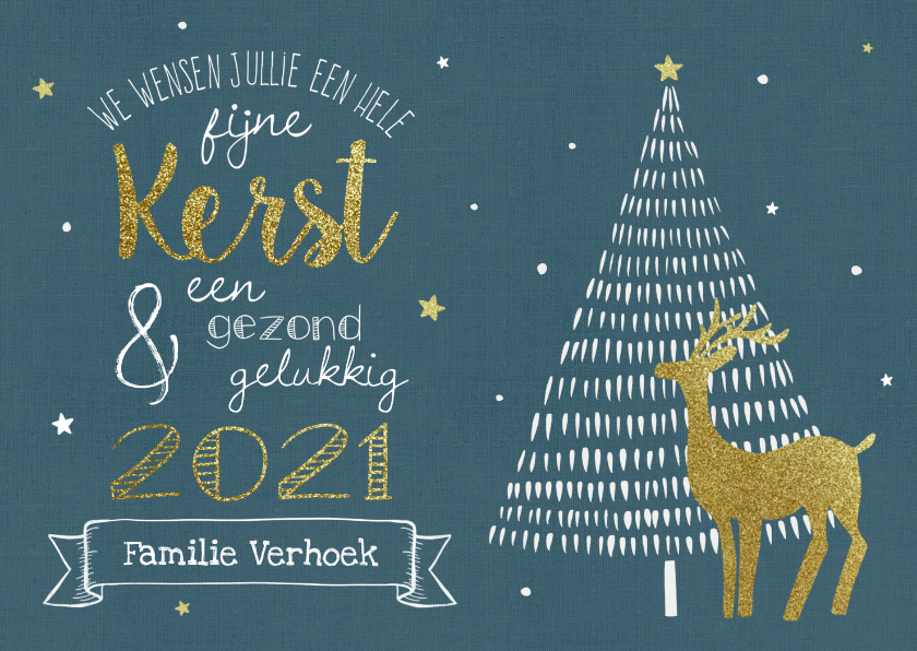 Kerstkaart - Krijtbord met rendier en kerstboom - Kerstkaarten Kerstkaarten - Kerstkaart - Krijtbord met rendier en kerstboom