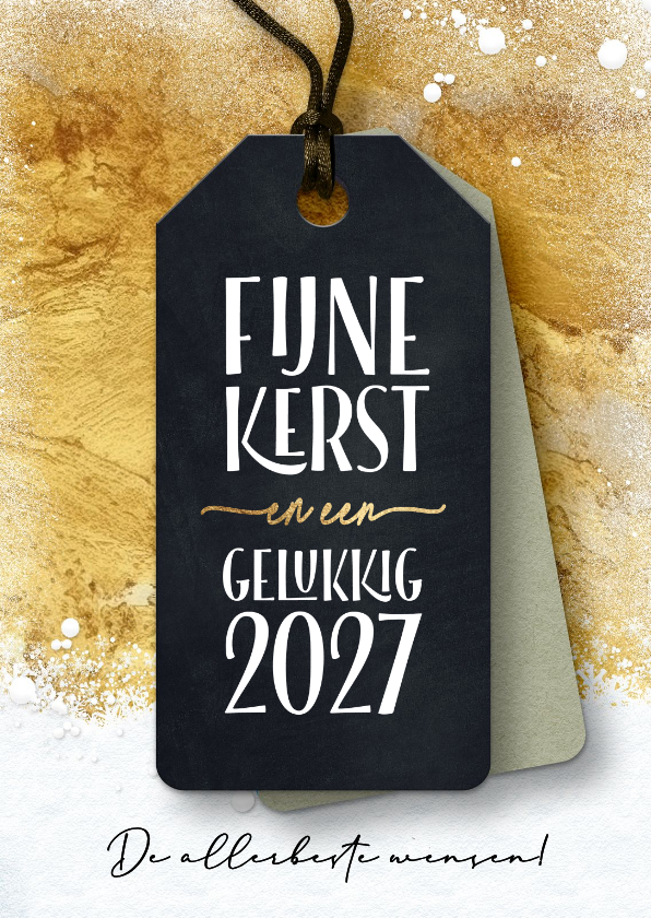 Kerstkaart label 2027 op goud en sneeuw - Kerstkaarten Kerstkaarten - Kerstkaart label 2027 op goud en sneeuw