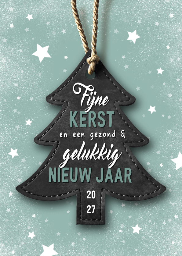 Kerstkaart label kerstboom sterren sneeuw - Kerstkaarten Kerstkaarten - Kerstkaart label kerstboom sterren sneeuw