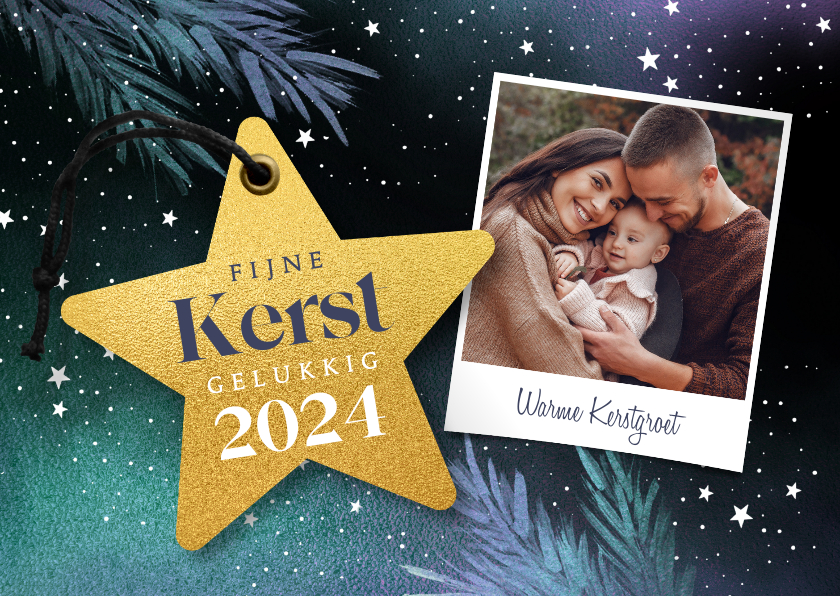 Kerstkaart label magische ster en foto - Kerstkaarten Kerstkaarten - Kerstkaart label magische ster en foto