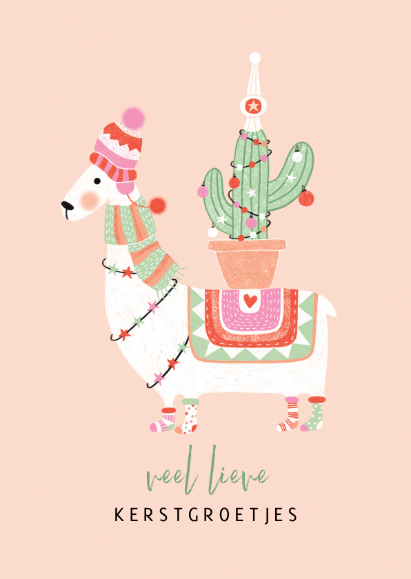 Kerstkaarten - Kerstkaart lama met cactus