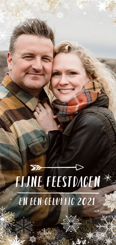 Kerstkaart langwerpig met een versiering van ijsbloemen - Kerstkaarten Kerstkaarten - Kerstkaart langwerpig met een versiering van ijsbloemen