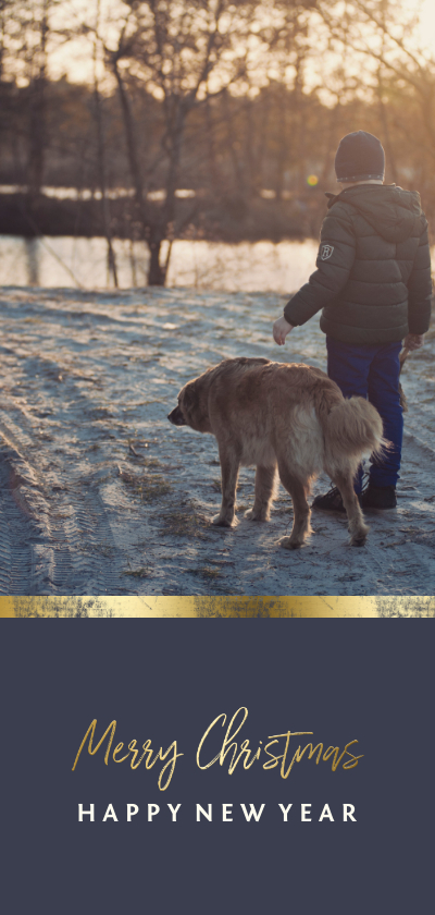 Kerstkaarten - Kerstkaart langwerpig met foto en gouden accent