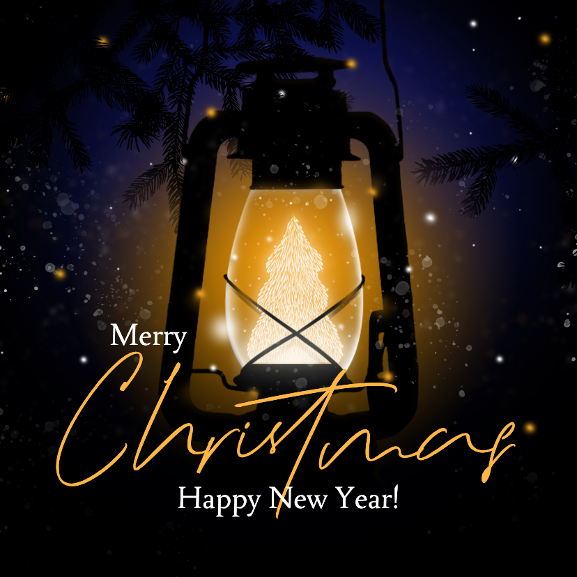 Kerstkaart lantaarn kerstboom licht - Kerstkaarten Kerstkaarten - Kerstkaart lantaarn kerstboom licht