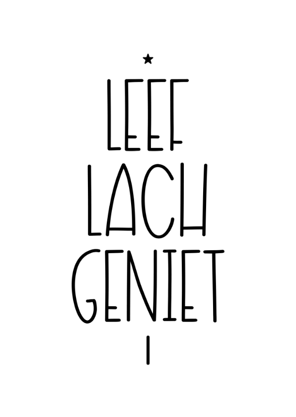 Kerstkaarten - Kerstkaart leef lach geniet ster zwart wit typografisch