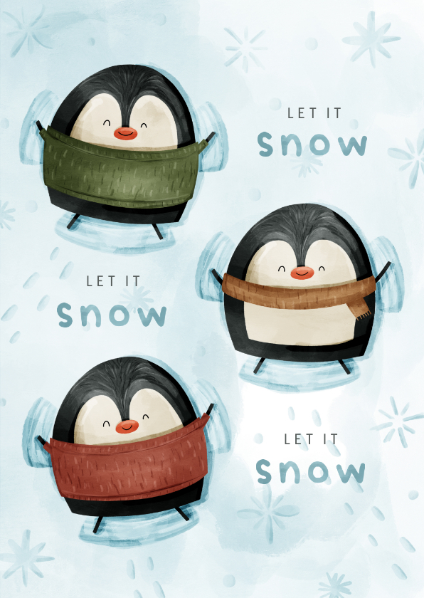 Kerstkaarten - Kerstkaart let it snow pinguïns in sneeuw