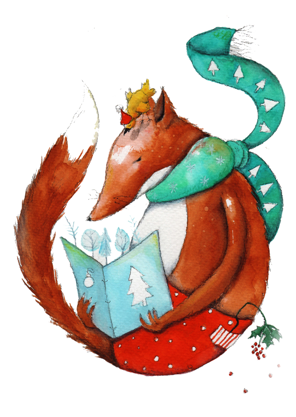 Kerstkaart lezen met vos - Kerstkaarten Kerstkaarten - Kerstkaart lezen met vos
