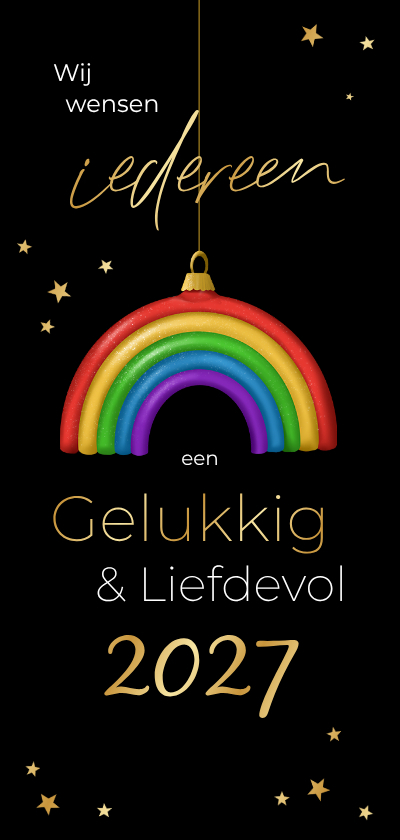 Kerstkaart LGBTQ regenboog kerstbal fijne feestdagen - Kerstkaarten Kerstkaarten - Kerstkaart LGBTQ regenboog kerstbal fijne feestdagen