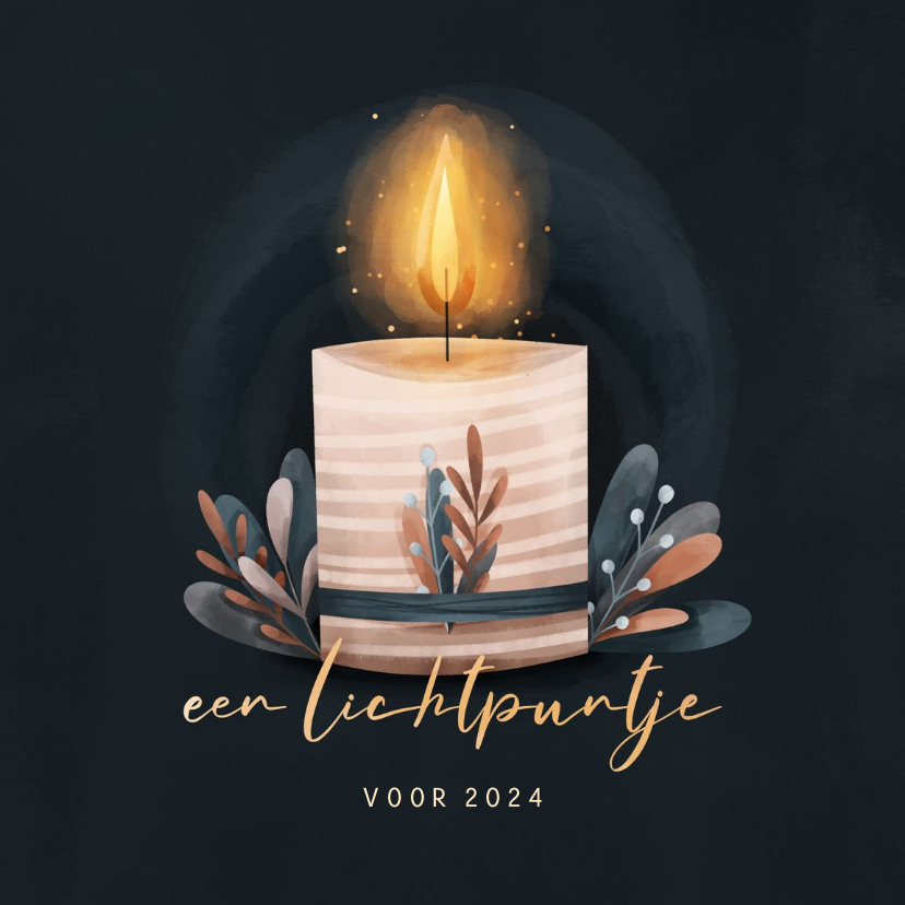 Kerstkaart lichtpuntje kaars met takjes - Kerstkaarten Kerstkaarten - Kerstkaart lichtpuntje kaars met takjes
