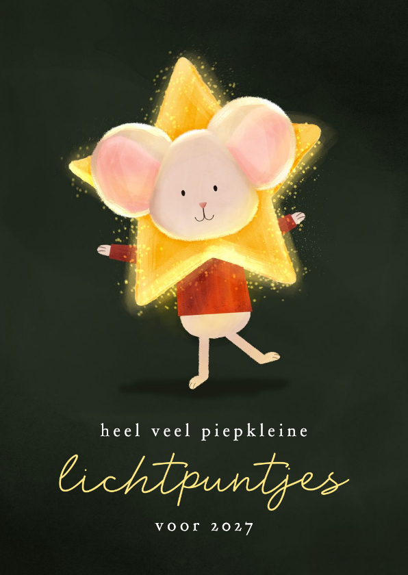 Kerstkaart lichtpuntjes muisje met ster om z'n hoofd - Kerstkaarten Kerstkaarten - Kerstkaart lichtpuntjes muisje met ster om z'n hoofd