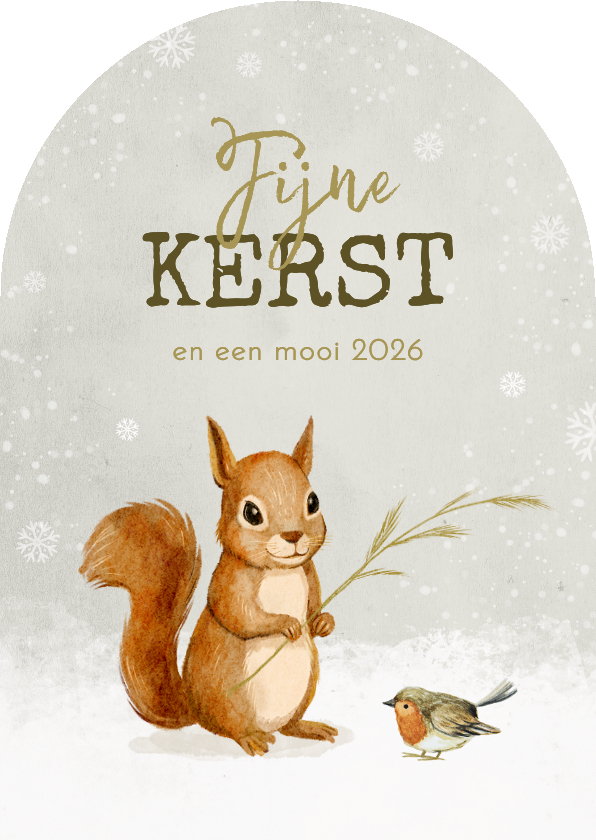 Kerstkaarten - Kerstkaart lief schattig roodborstje eekhoorn sneeuw winter