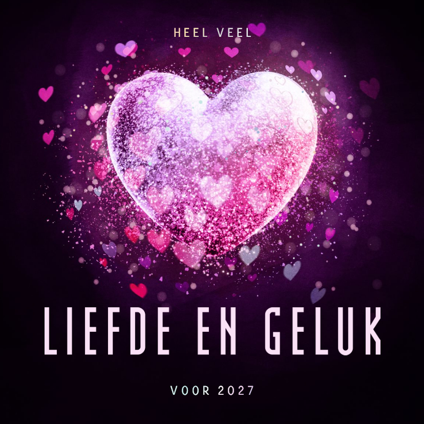 Kerstkaart liefde en geluk met roze sprankelend hart - Kerstkaarten Kerstkaarten - Kerstkaart liefde en geluk met roze sprankelend hart