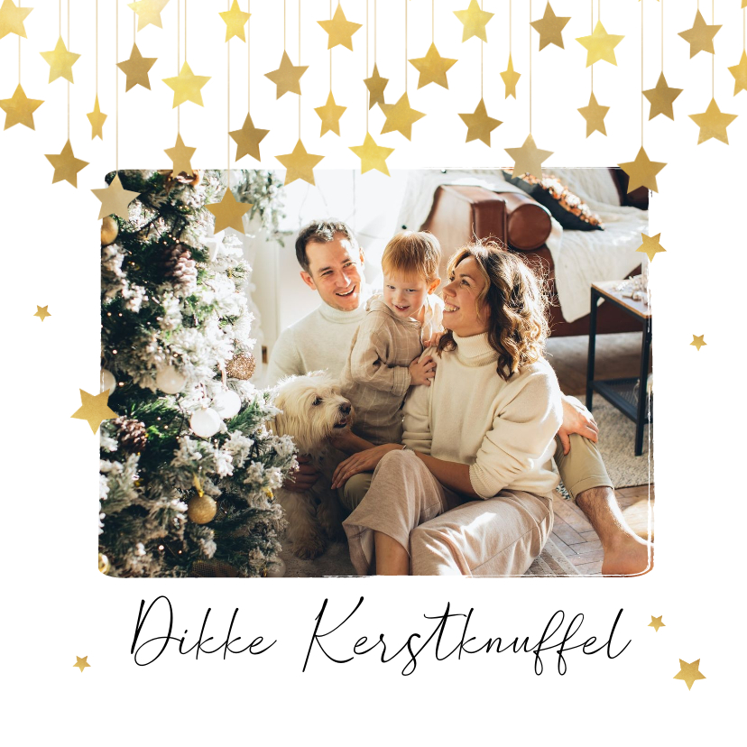 Kerstkaart liefdevol dikke kerstknuffel sterren goud foto - Kerstkaarten Kerstkaarten - Kerstkaart liefdevol dikke kerstknuffel sterren goud foto