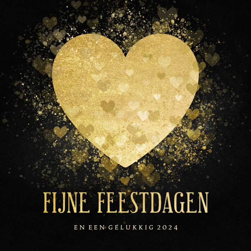 Kerstkaart liefdevol gouden hart Fijne Feestdagen - Kerstkaarten Kerstkaarten - Kerstkaart liefdevol gouden hart Fijne Feestdagen