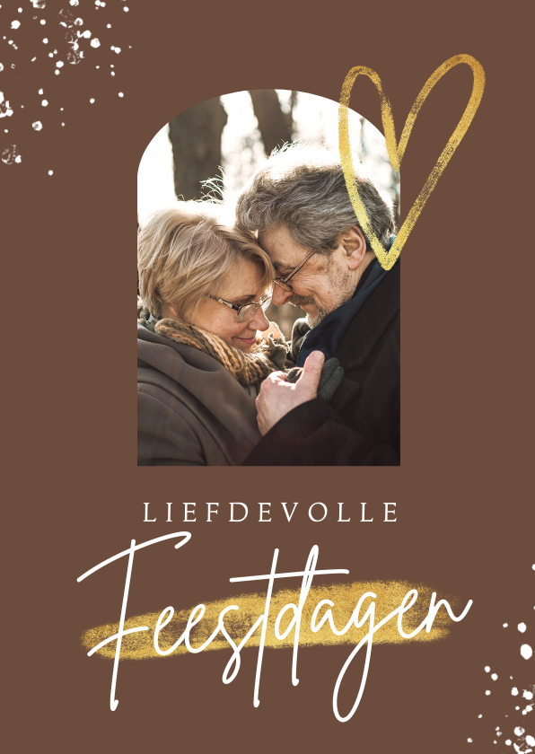 Kerstkaart liefdevol hartje goud foto spetters - Kerstkaarten Kerstkaarten - Kerstkaart liefdevol hartje goud foto spetters