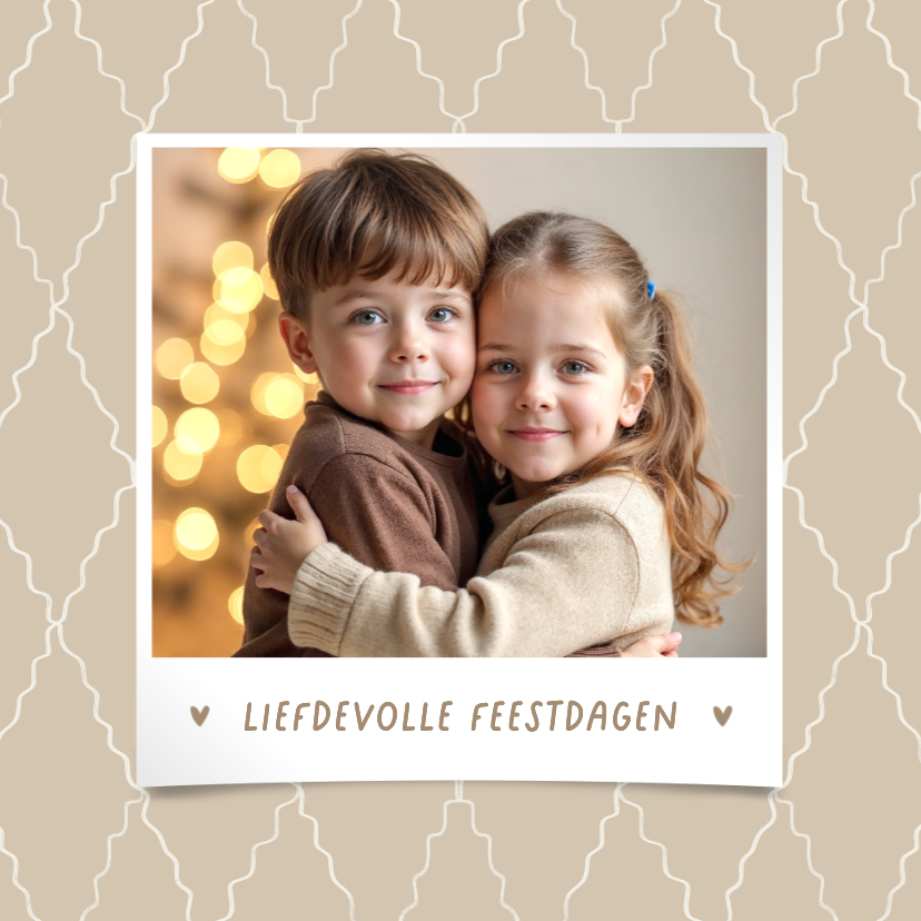 Kerstkaart liefdevolle feestdagen foto ruitjes patroon beige - Kerstkaarten Kerstkaarten - Kerstkaart liefdevolle feestdagen foto ruitjes patroon beige