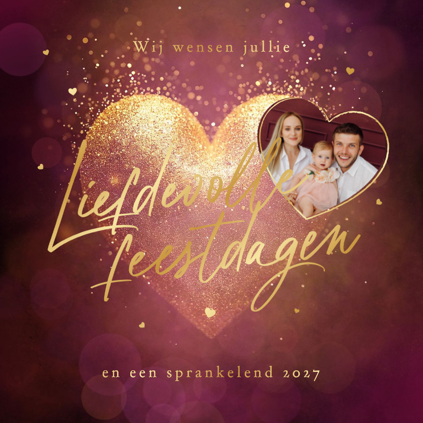 Kerstkaart liefdevolle feestdagen goud hart foto liefde - Kerstkaarten Kerstkaarten - Kerstkaart liefdevolle feestdagen goud hart foto liefde