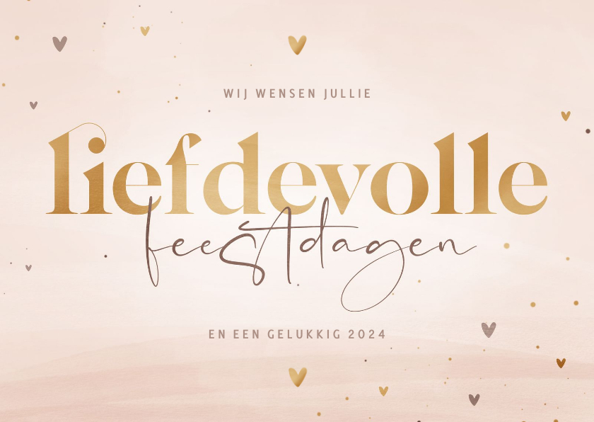 Kerstkaart liefdevolle feestdagen zachtroze met hartjes - Kerstkaarten Kerstkaarten - Kerstkaart liefdevolle feestdagen zachtroze met hartjes