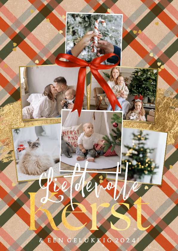 Kerstkaarten - Kerstkaart liefdevolle kerst collage kerstruit goud hartjes