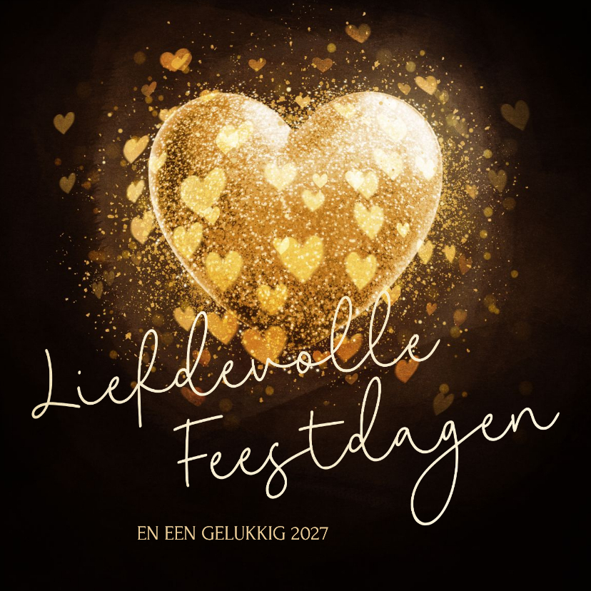 Kerstkaart liefdevolle kerst met gouden sprankelend hart - Kerstkaarten Kerstkaarten - Kerstkaart liefdevolle kerst met gouden sprankelend hart