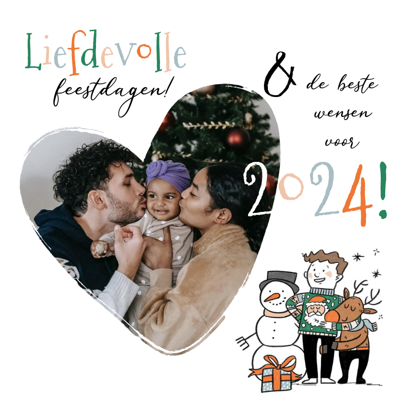 Kerstkaart liefdevolle kerst sneeuwpop rendier foto hart - Kerstkaarten Kerstkaarten - Kerstkaart liefdevolle kerst sneeuwpop rendier foto hart