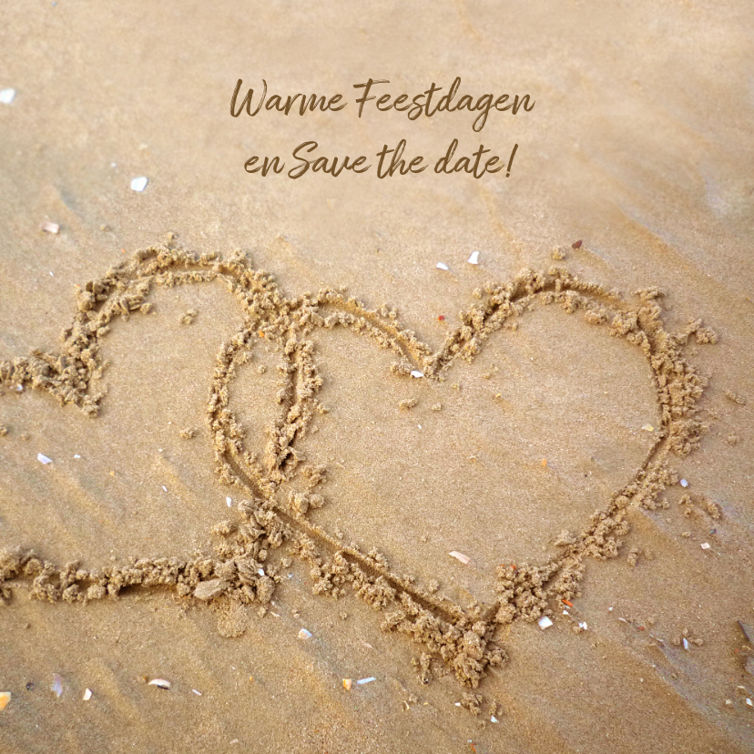 Kerstkaart liefdevolle zand hartjes - Kerstkaarten Kerstkaarten - Kerstkaart liefdevolle zand hartjes