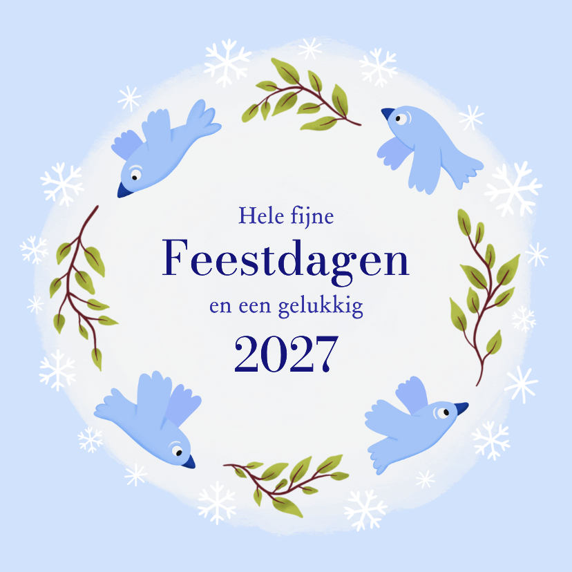 Kerstkaart lieve vogels in blauw - Kerstkaarten Kerstkaarten - Kerstkaart lieve vogels in blauw
