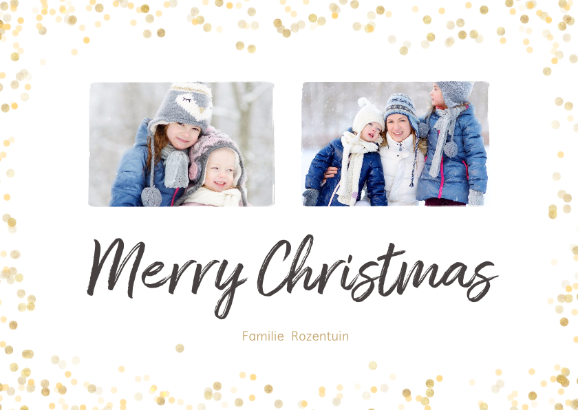 Kerstkaart liggend met gouden confetti - Kerstkaarten Kerstkaarten - Kerstkaart liggend met gouden confetti