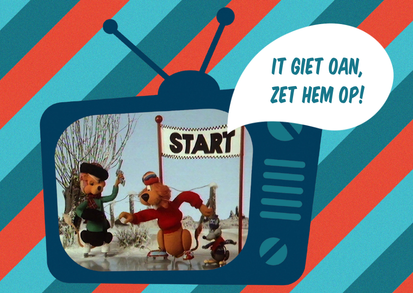 Kerstkaart Loeki tv schaats - Kerstkaarten Kerstkaarten - Kerstkaart Loeki tv schaats