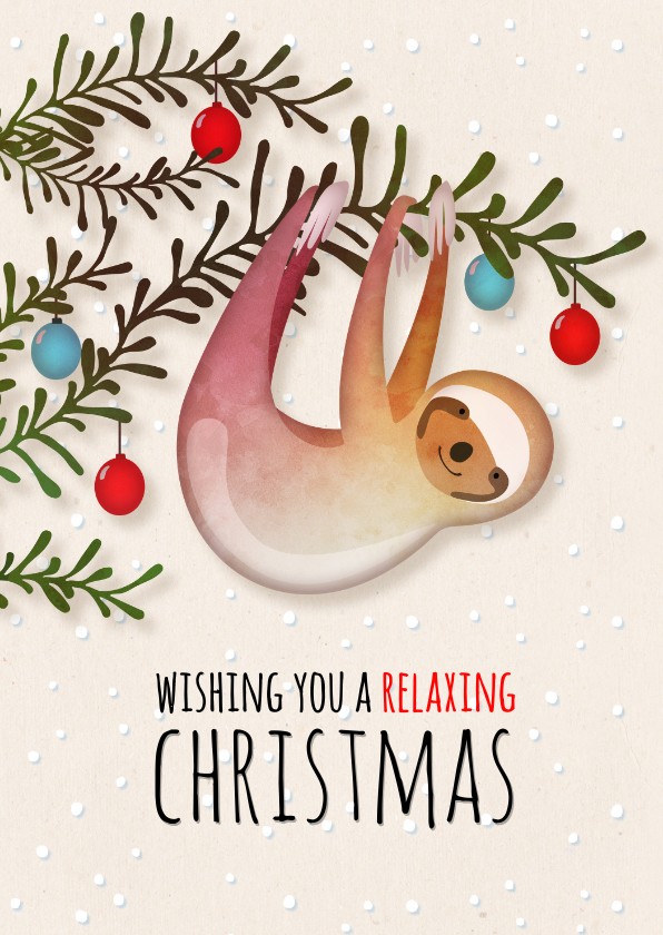 Kerstkaart luiaard Wishing you a relaxing Christmas - Kerstkaarten Kerstkaarten - Kerstkaart luiaard Wishing you a relaxing Christmas