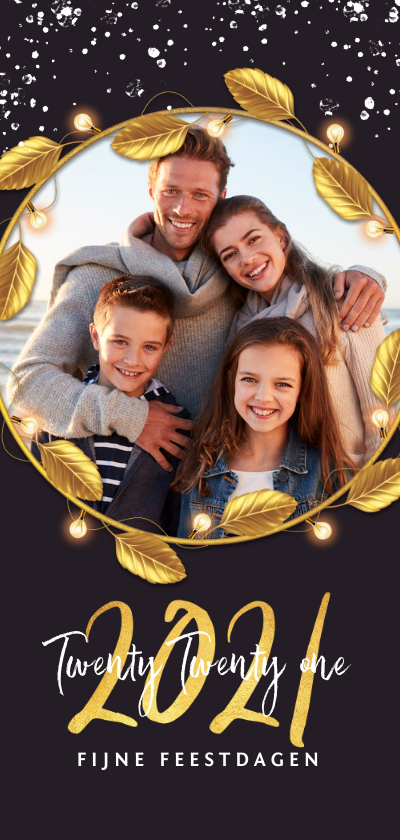 Kerstkaart luxe goud 2020 fijne feestdagen bladeren foto - Kerstkaarten Kerstkaarten - Kerstkaart luxe goud 2020 fijne feestdagen bladeren foto