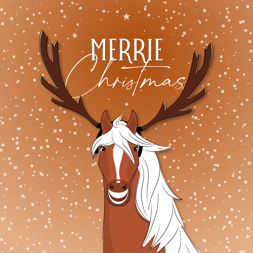 Kerstkaarten - Kerstkaart Merrie Christmas illustratie paard met gewei