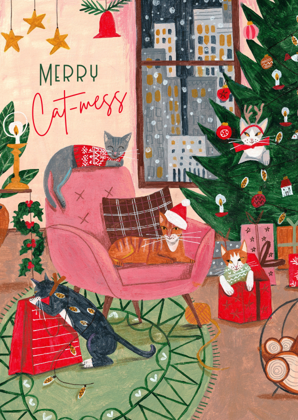 Kerstkaart Merry Cat-mess katten groet - Kerstkaarten Kerstkaarten - Kerstkaart Merry Cat-mess katten groet