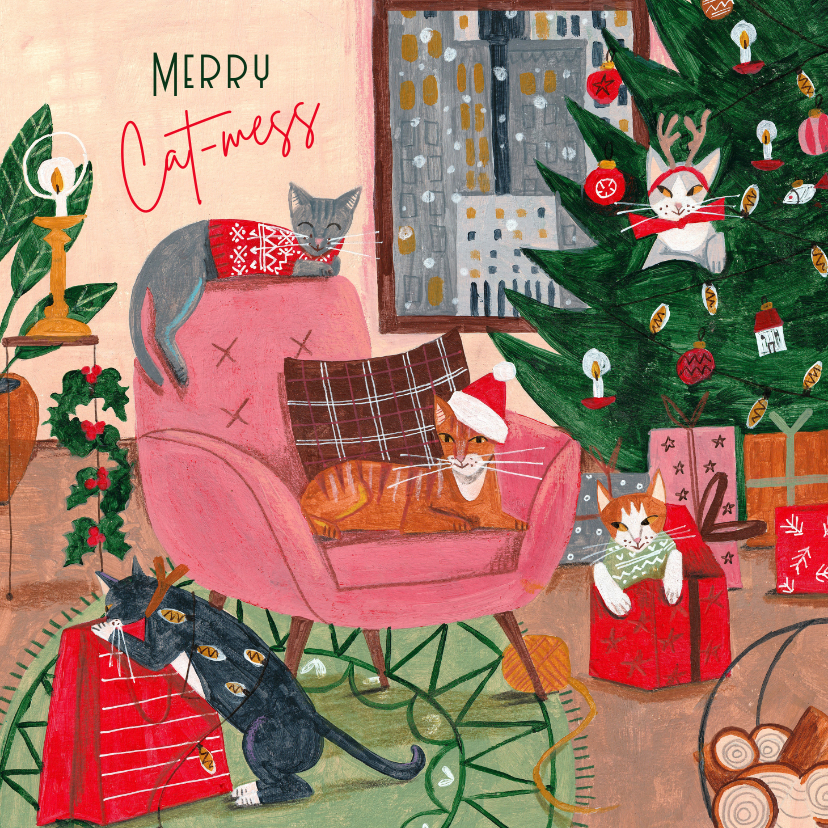 Kerstkaart Merry Cat-mess - Kerstkaarten Kerstkaarten - Kerstkaart Merry Cat-mess