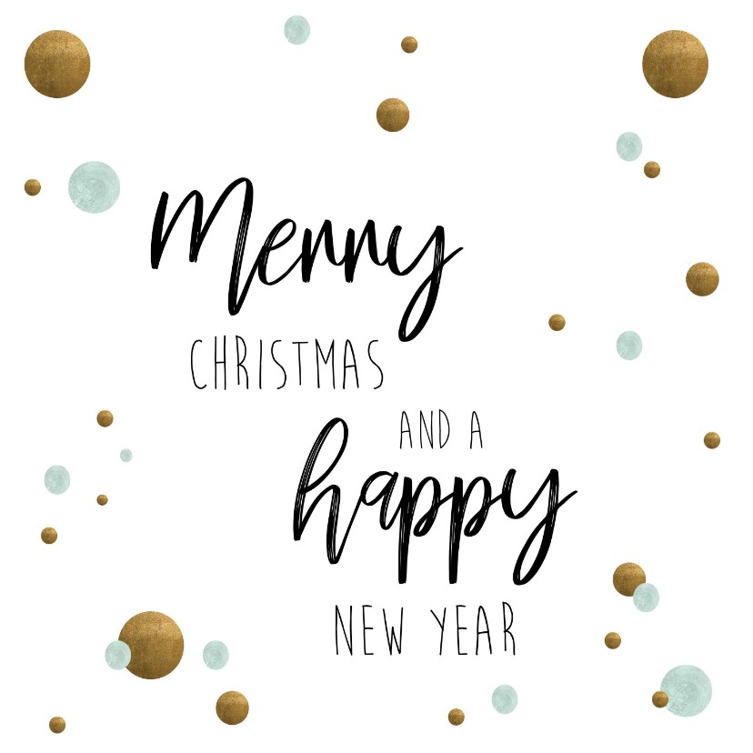Kerstkaart. Merry Christmas and a happy new year mint/goud - Kerstkaarten Kerstkaarten - Kerstkaart. Merry Christmas and a happy new year mint/goud