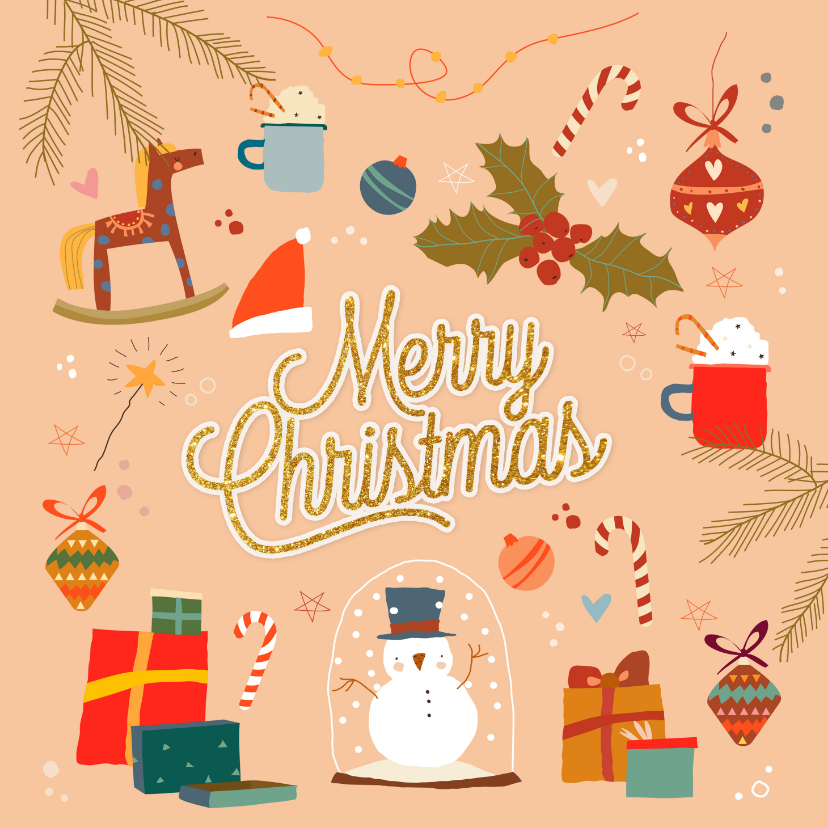 Kerstkaarten - Kerstkaart - Merry Christmas glitters illustratie