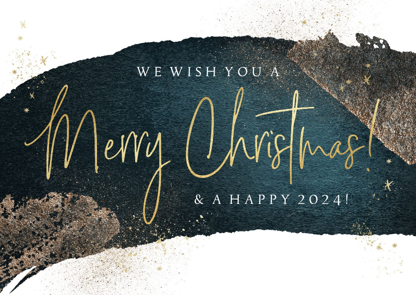 Kerstkaart ‘Merry Christmas’goudlook watercolour glitter - Kerstkaarten Kerstkaarten - Kerstkaart ‘Merry Christmas’goudlook watercolour glitter