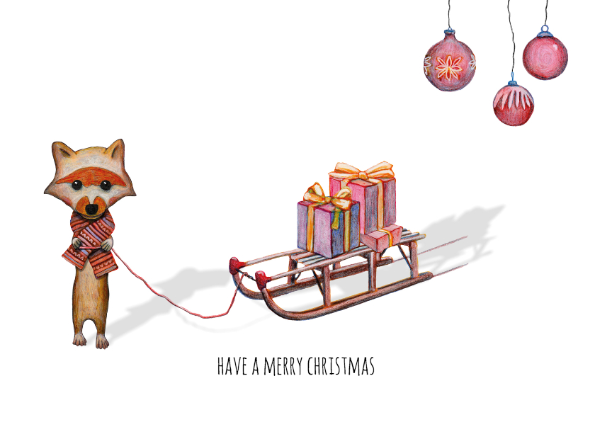 Kerstkaart merry christmas met illustraties - Kerstkaarten Kerstkaarten - Kerstkaart merry christmas met illustraties