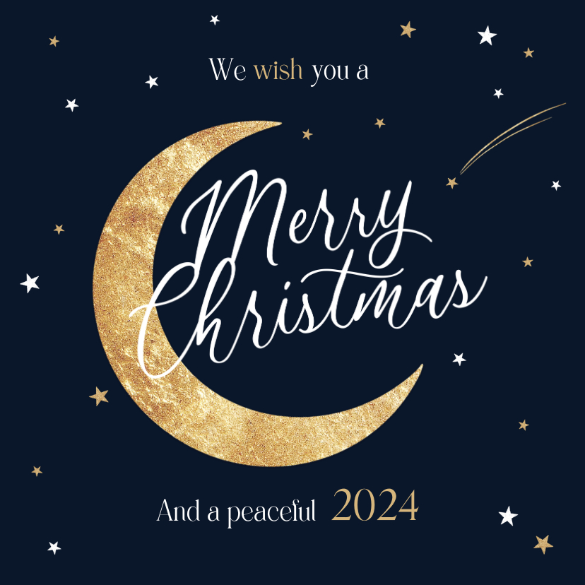 kerstkaart merry christmas sterrenhemel maan goud - Kerstkaarten Kerstkaarten - kerstkaart merry christmas sterrenhemel maan goud
