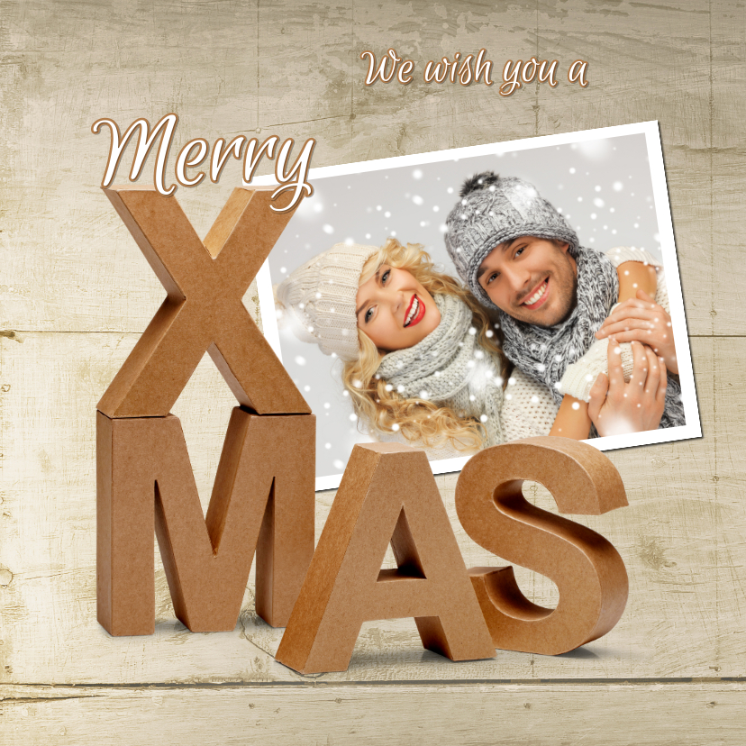 Kerstkaart Merry X-Mas karton 3D op hout 2020 - Kerstkaarten Kerstkaarten - Kerstkaart Merry X-Mas karton 3D op hout 2020