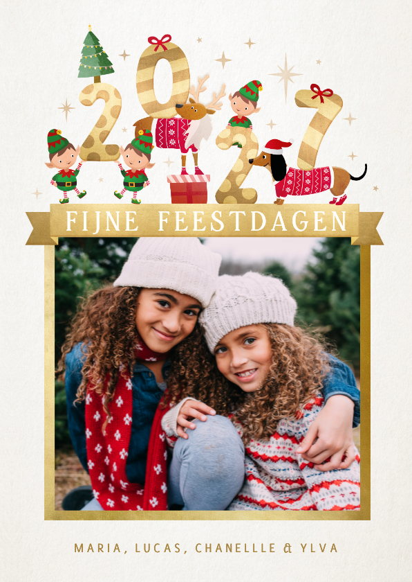 Kerstkaart met 2027 illustratie met lieve diertjes - Kerstkaarten Kerstkaarten - Kerstkaart met 2027 illustratie met lieve diertjes
