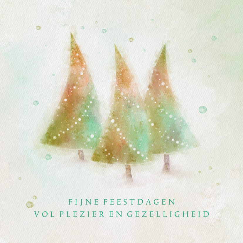 Kerstkaarten - Kerstkaart met 3 aquarel kerstbomen