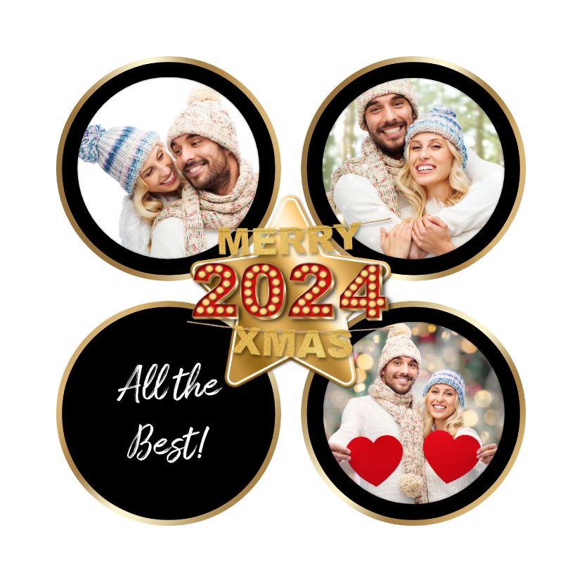 Kerstkaart met 3 fotolijstjes rond - Kerstkaarten Kerstkaarten - Kerstkaart met 3 fotolijstjes rond
