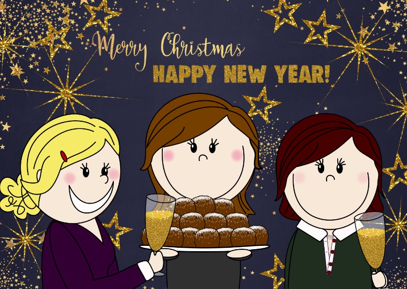 Kerstkaart met 3 proostende vriendinnen - Kerstkaarten Kerstkaarten - Kerstkaart met 3 proostende vriendinnen