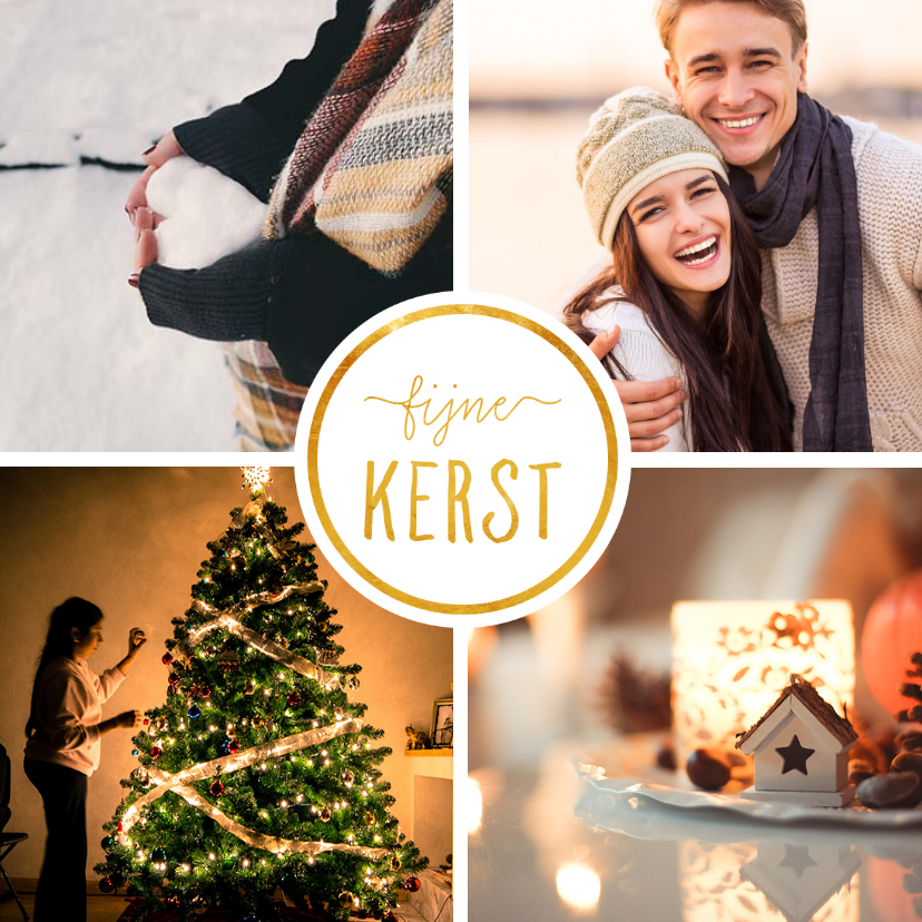 Kerstkaart met 4 foto's vierkant 'Fijne kerst' - Kerstkaarten Kerstkaarten - Kerstkaart met 4 foto's vierkant 'Fijne kerst'