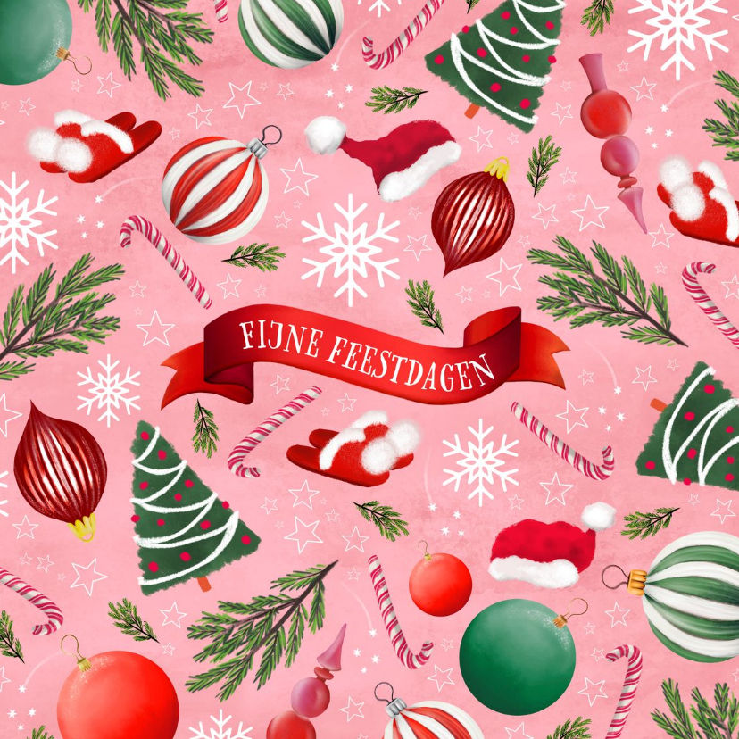 Kerstkaart met banner Fijne Feestdagen - Kerstkaarten Kerstkaarten - Kerstkaart met banner Fijne Feestdagen