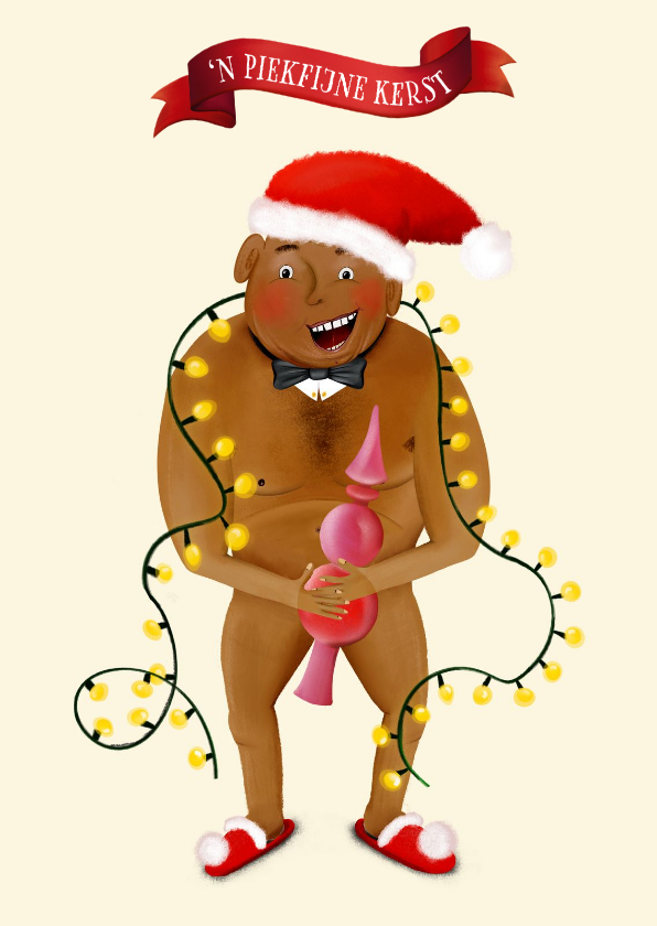 Kerstkaart met blote man met een piek - Kerstkaarten Kerstkaarten - Kerstkaart met blote man met een piek