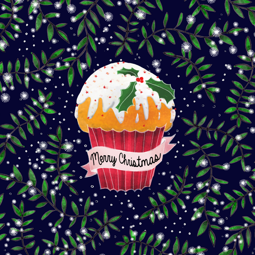 Kerstkaart met cupcake - Kerstkaarten Kerstkaarten - Kerstkaart met cupcake