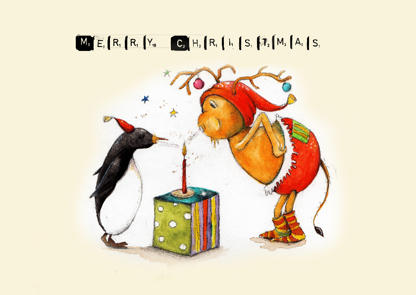 Kerstkaart met de kerstelf de kaars uitblazen - Kerstkaarten Kerstkaarten - Kerstkaart met de kerstelf de kaars uitblazen