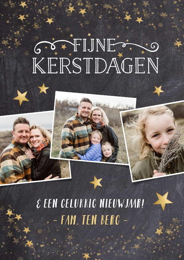 Kerstkaart met een krijtbord achtergrond en sterren - Kerstkaarten Kerstkaarten - Kerstkaart met een krijtbord achtergrond en sterren